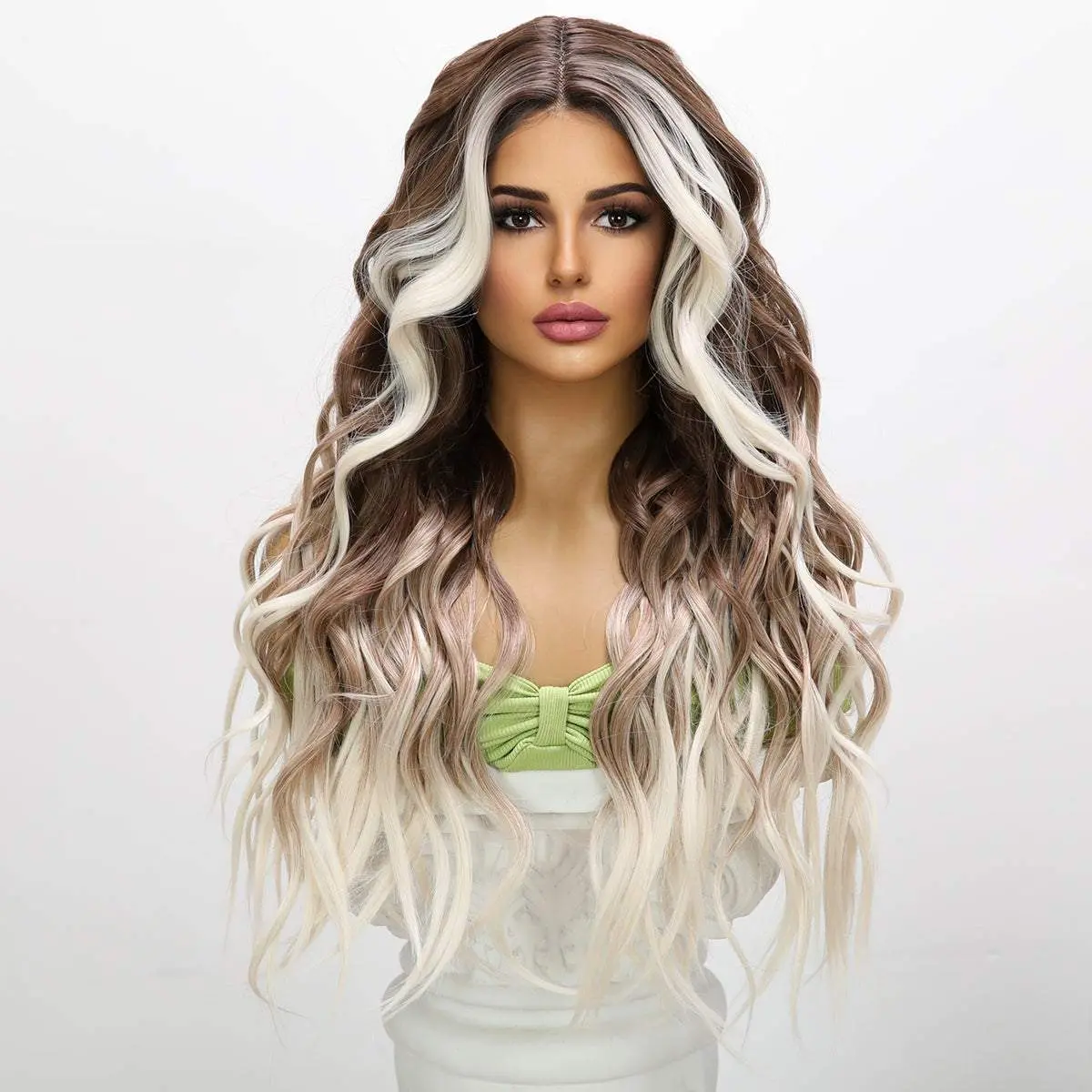 SMILCO/26-inch |  Ombre Brown Blonde  Highlight Bodyway hair  Lace Front Wigs | SM9041