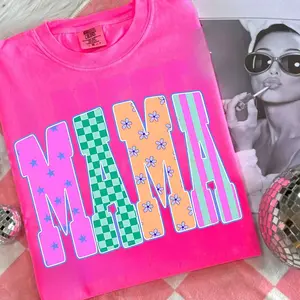 Comfort Colors Mama Coastal Summer Shirt, Preppy Coquette Beach Tee, Neon Nautical Vacation T-Shirt, Bright Summer Graphic Shirt, Coastal Mom Gift