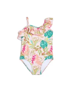 GIRLS ONE-SHOULDER TROPICALIA PRINT SWIMSUIT