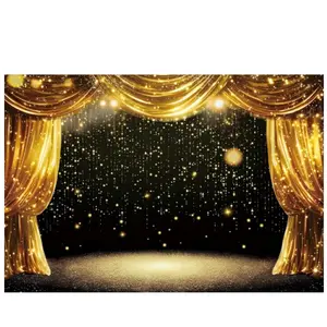 Gold Curtain Backdrop Banner, Polyester Fabric, Theater Stage Photography Background, Room Decor, Party Decoration, Home Decor