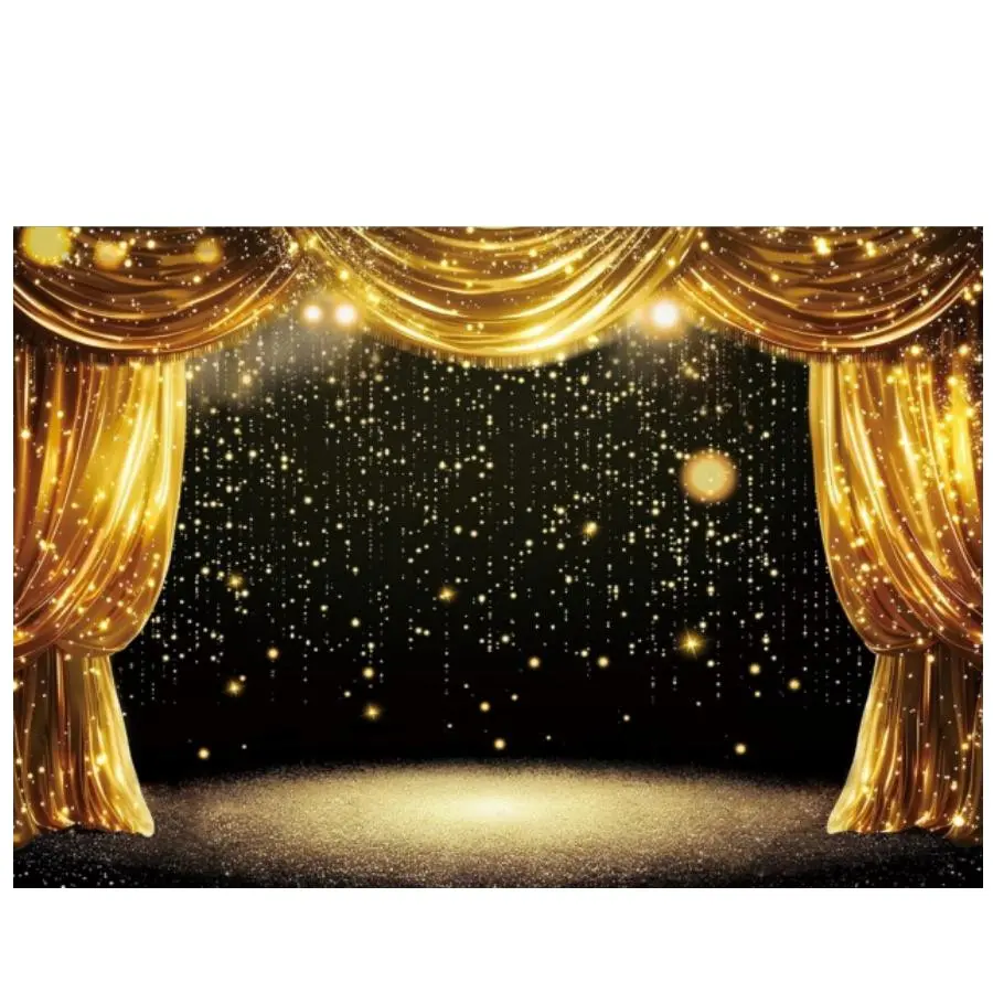 Gold Curtain Backdrop Banner, Polyester Fabric, Theater Stage Photography Background, Room Decor, Party Decoration, Home Decor