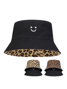 Unisex Leopard Print Bucket Hat, Casual Plaid Woven Sun Protection Cap, Outdoor Travel Beach Vacation Headwear for Men Women