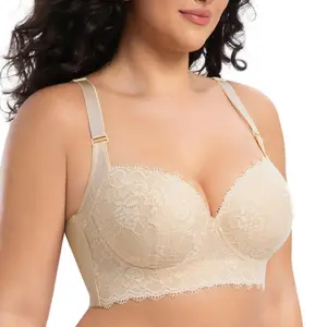 Curvy Figure Deep V Lace Support Bra | Thin Mold Cup Memory Underwire, Hide Armpit Fat Anti-Sagging Full Side Bra, Adjustable Straps Sizes 34-50 A-F