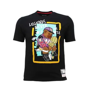 M251 MAKOBI Legends Never Die Tee - Black Cotton Jersey with Purple Embroidery & Stretch Fit Menswear Top