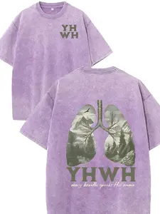 Men'S 100% Cotton T-Shirt, Street Style Crew Neck, Slight Stretch Fabric, Knit 220g Washed Cotton, Short Sleeve, with Double-Sided Print, with Inspira