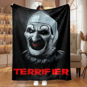 1pc Terrifier Art The Clown Flannel Fleece Blanket, Super Soft Cozy Warm Throw for Sofa, Bed, Movie Night, Camping, Travel, Halloween Gift, Decorative Giftable Blankets, All Seasons, Adults Horror Fan Decor, Flannel Blankets