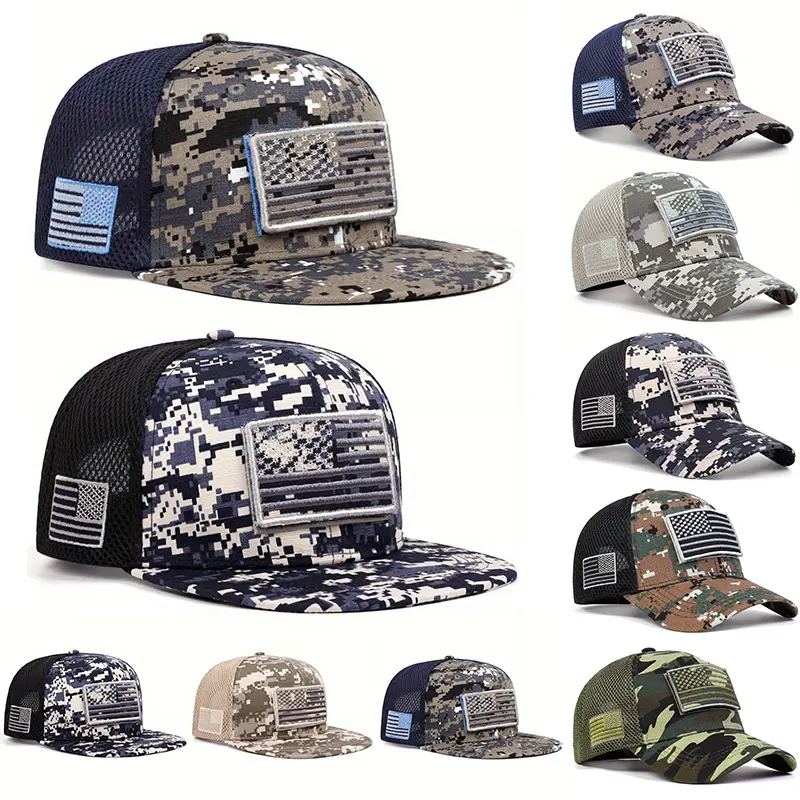 Premium Fitted United States Flag Patchwork Mesh Trucker Cap - Patriotic, Adjustable, Flat Bill, Lightweight Acrylic, Breathable Satin, Mesh Sun Venting, 56-61 cm/22.1-24 Inch Circumference, 11 cm Height, 7 cm Visor, Unisex Summer Outdoor Sunshade