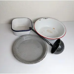 Vintage Kitchen Enamelware Pot, Pan and Accessories