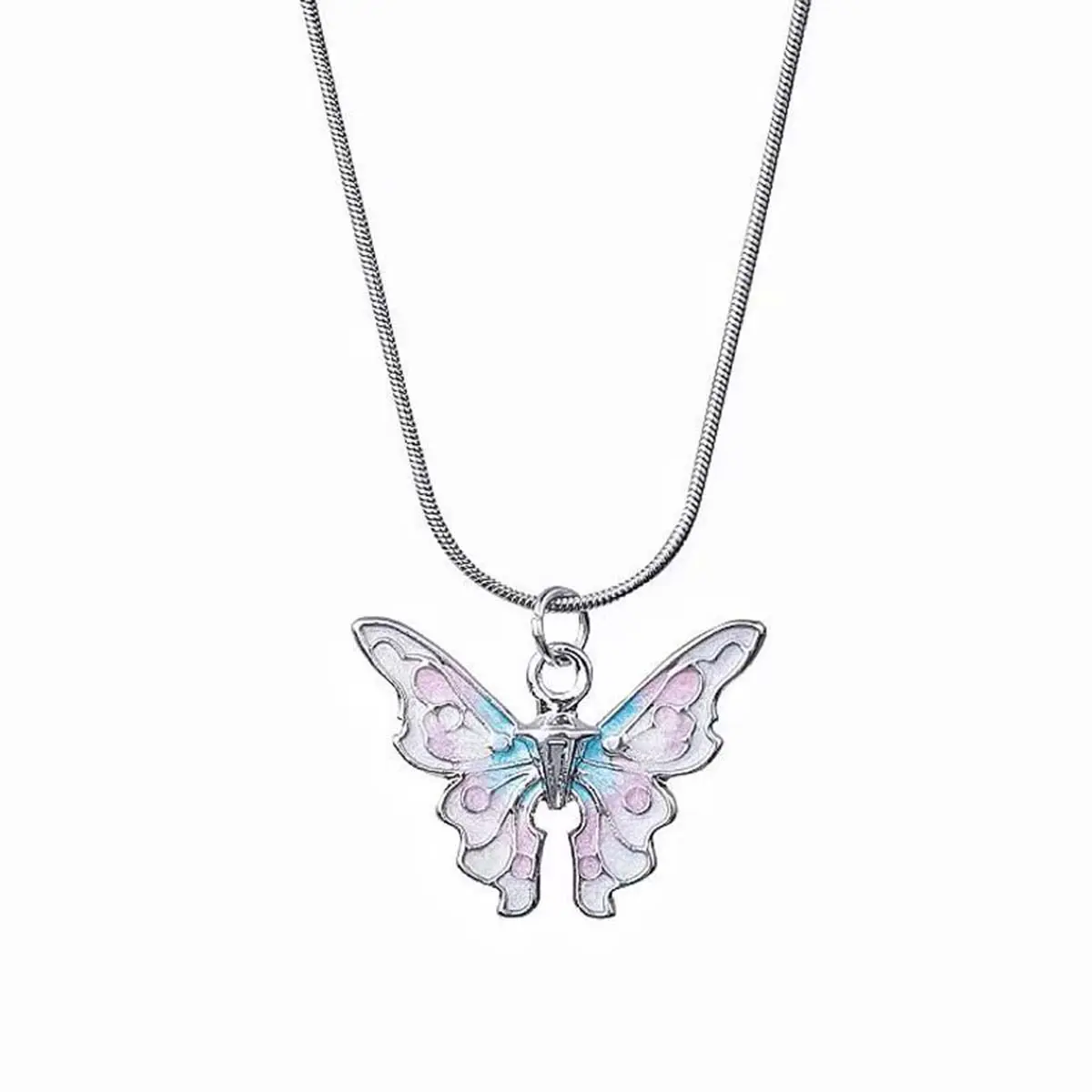Elegant Butterfly Necklace with Faux Moonstone Gem, Silver-Tone Fantasy Look Chain, Casual Unisex Fashion Jewelry Accessory, Fashion Jewelry Accessories, Clavicle, Metal Coating, Gem Accent, Moonstone Necklace, Daily, Gemstone