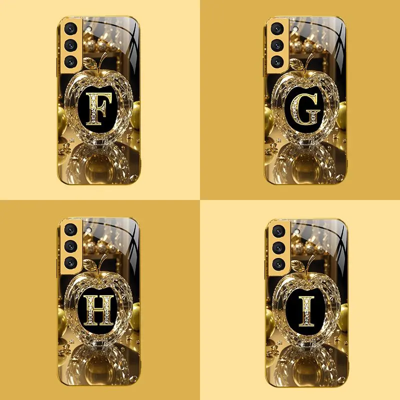 Galaxy S22 5G Smartphone Case, High-End Letter Glass Cover with Electroplated Finish, Business-Simple Design, Affordable Handheld Cellphone Protection for Anti-Drop, Anti-Fingerprint Devices