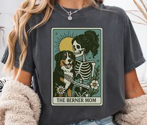 The Berner Mom Shirt, Bernese Mountain Dog Tarot Card T-Shirt, Skeleton Dog Mama Tee, Gift for Berner Dog Lovers