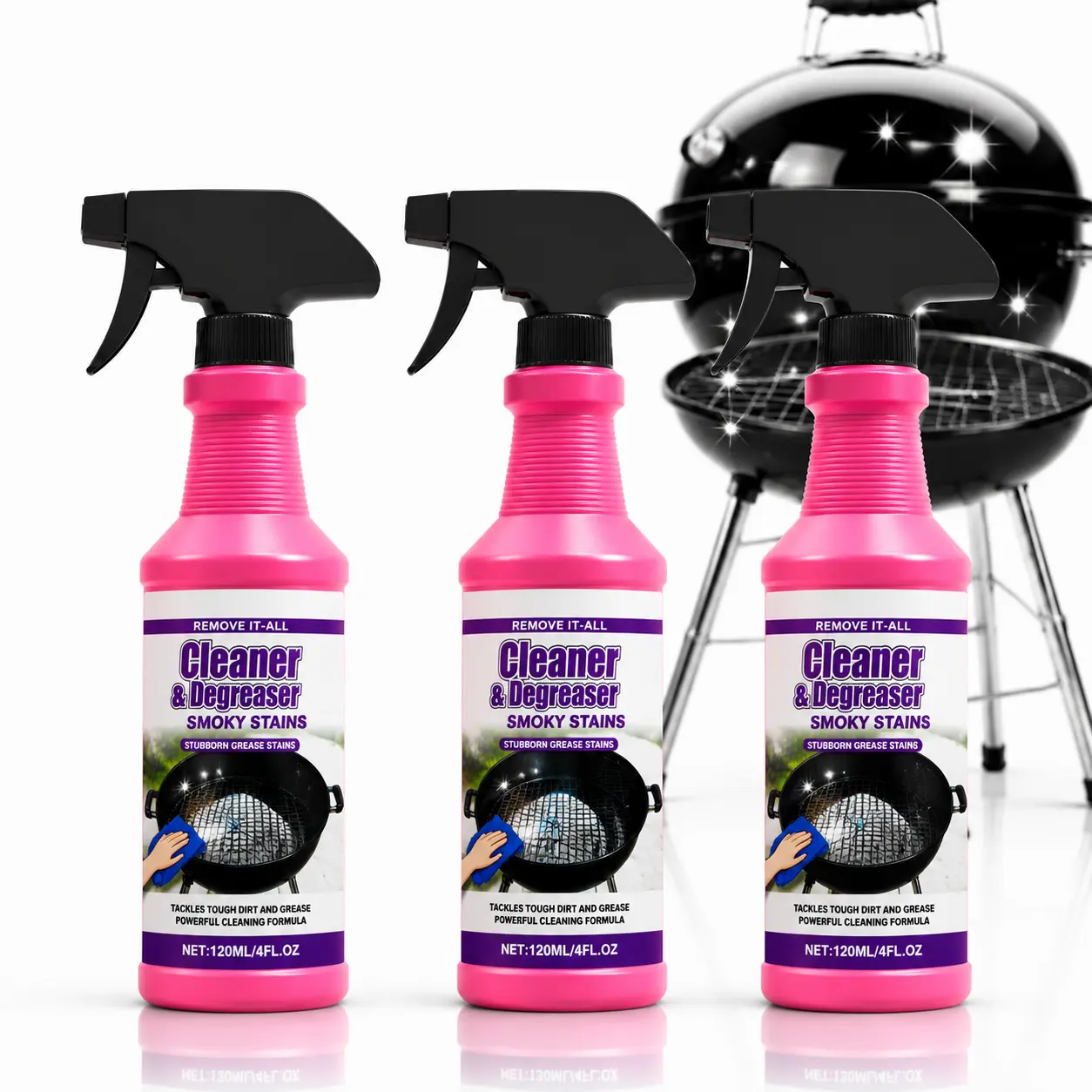 3 Pack 120ML Kitchen All-Purpose Cleaner Spray, Heavy Duty Degreaser, Smoky Stain Remover for Oven, Stove, BBQ Grill Household Cleaning Supplies