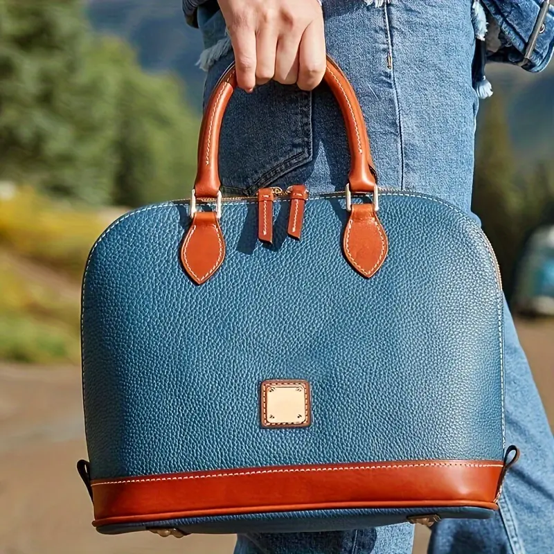 Women's Top Handle Handbag Solid Color Faux Leather Litchi Pattern Medium Tote Bag Casual Elegant Evening Party Bag
