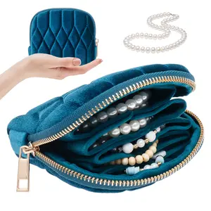 Travel Jewelry Bag Jewelry Zippered Pocket Case Portable Organizer with 5 Compartments Velvet Satin Lining for Rings Bracelets Necklaces Bag Boxes