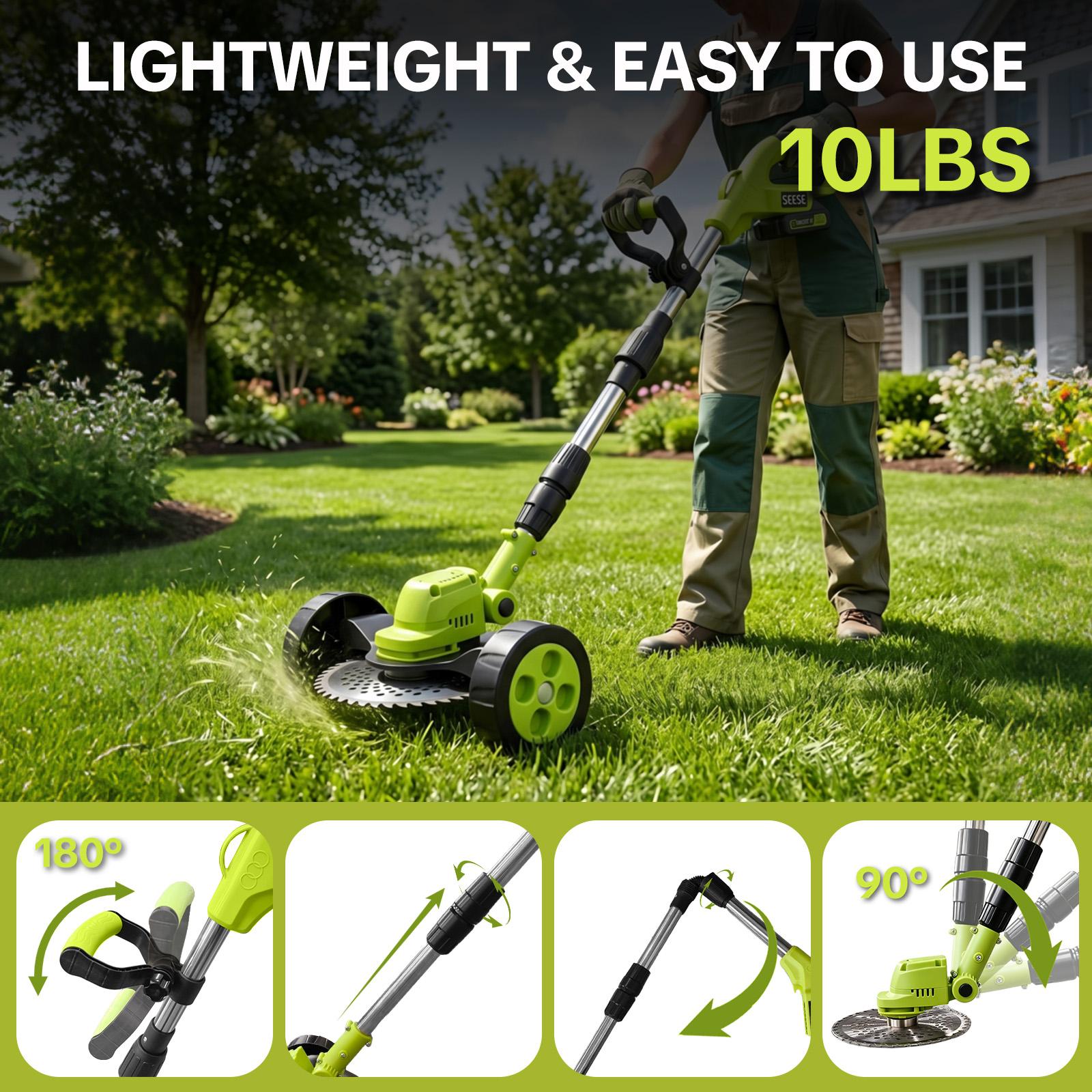 SEESE Cordless Lawn Mower, Garden Tool (Mower, Trimmer, Edger) with 2&times;21V Batteries, Lightweight for Small to Medium Backyards