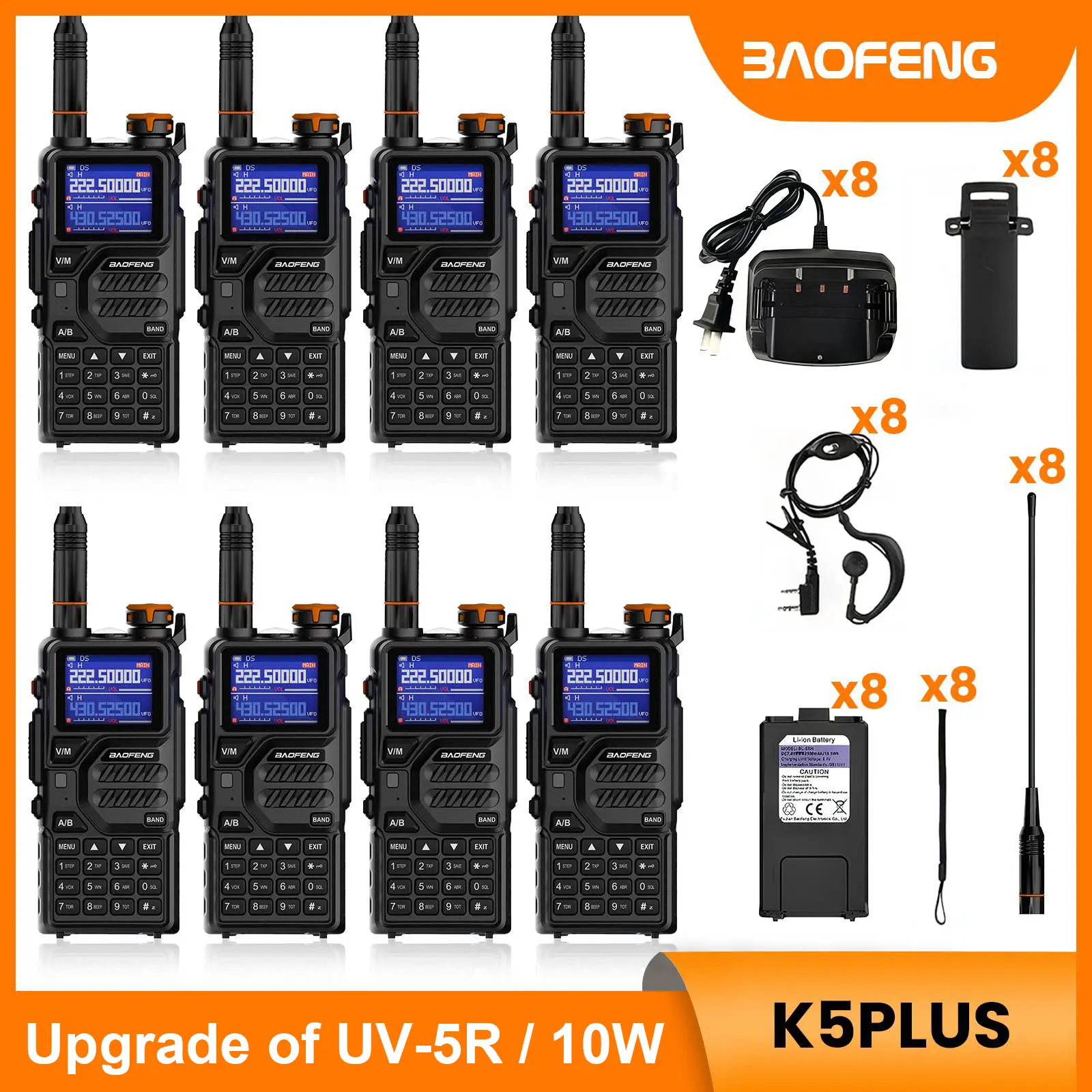 BAOFENG Radio K5PLUS 10W Max Power Long Range Handheld Ham Radio, Rechargeable Walkie Talkie Long Range Two Way GMRS Radio with NOAA Weather Alert Cop