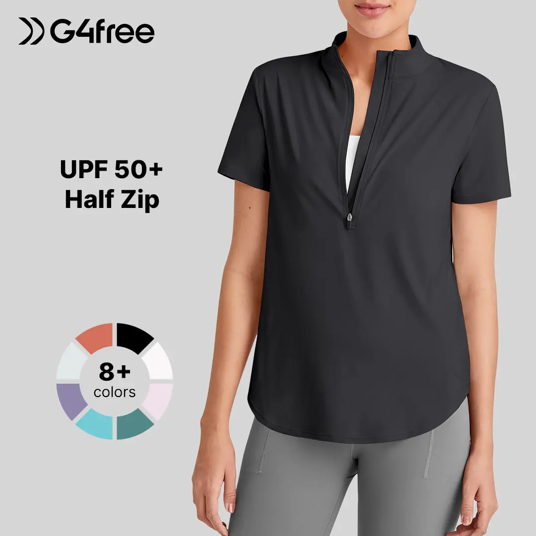G4Free Lightbreeze Women's UPF 50+ Short-Sleeve Half-Zip Sports Apparel, Loose-Fit Sweat Wicking Top for Golf, Gym, Running G4Free Lightbreeze Women's UPF 50+ Short-Sleeve Half-Zip Sports Apparel, Loose-Fit Sweat Wicking Top for Golf, Gym, Running