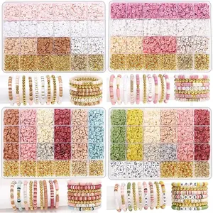 Style DIY Clay Beads Bracelet Making Kit Friendship Golden Letter Beads Kit for Jewelry Making Women Teen Girls Birthday Gift bedazzling