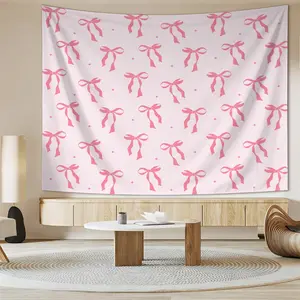 Sweet Bow-Themed Printed Tapestry, Gentle and Girlish Style, Flat and Drapes Easily, Perfect for Bedroom, Bedside, Living Room, or Live Streaming Room Sweet-Style Background Decoration.
