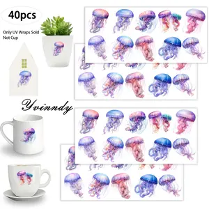 40Pcs/set Jellyfish Iron On Stickers For Cup Be Waterproof UV DTF Printable Vinyl Paper Fun Designs Durable Construction Long-Lasting Adhesion Must-Have For Craft Enthusiasts Cups Mugs Sticker Sold Only Sticker Not Cup