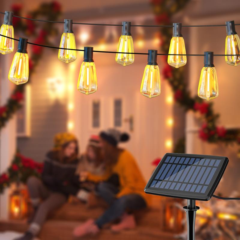 DAYBETTER 50FT/100FT Solar Outdoor String Lights, Dimmable Shatterproof ST38 Bulbs For Backyard, Porch, Garden, Christmas, Holiday Decorations,Festive Patio.