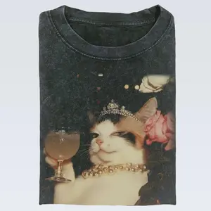 Elegant Cat T-Shirt, Royal Kitty with Tiara & Champagne, Classy Queen Cat Tee,Glamorous Kitty with Pearls, Glamorous Cat T-Shirt, Stylish Kitty for Cat Lovers