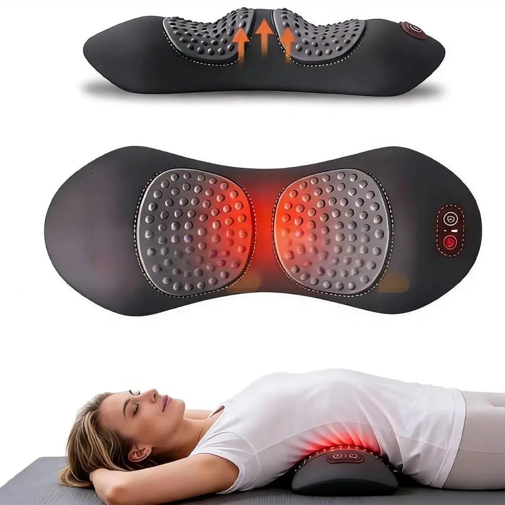 3-in-1 Electric Lumbar Support Pillow with Heat - Rechargeable Plug-In Memory Foam Bolster, Adjustable Height, Curved Fit, Auto Mode, Warm Therapy & Deep Tissue Massage for Relaxing Sore Backs After Long Workdays (Black), Thermal
