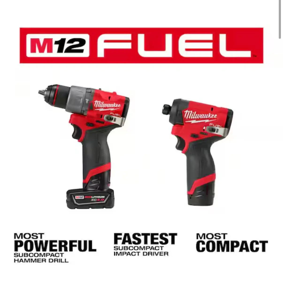M12 FUEL 12V Lithium-Ion Brushless Cordless 2-Tool Combo Kit - Hammer Drill, Impact Driver, 2 Batteries, Storage Bag Included