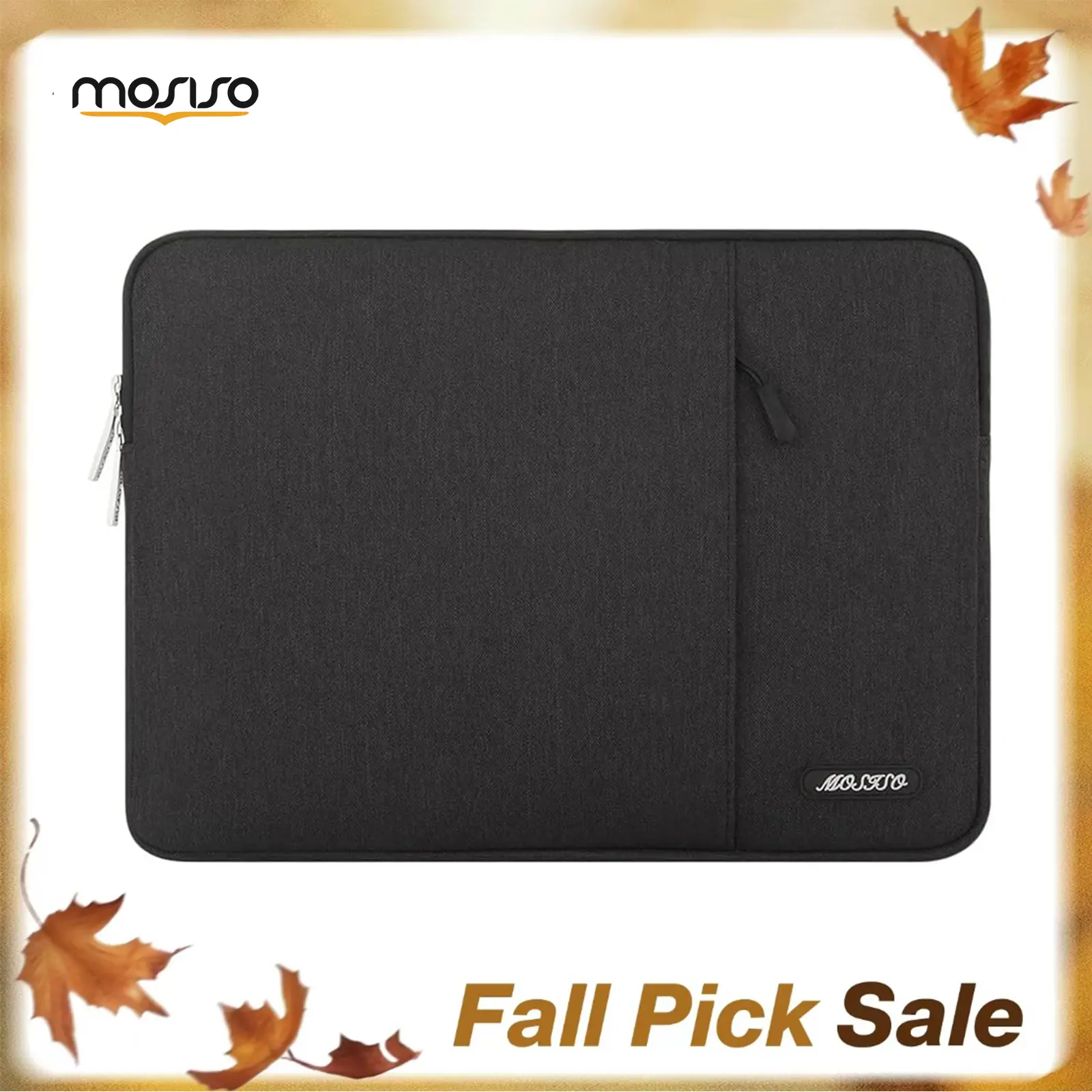 MOSISO 13-17.3 Inch PU Leather Laptop Sleeve Case with Zip, Padded Interior, Front Pocket Bag, Slim Lightweight Design - 13.58x0.79x10.04 Inches Business Accessory for MacBook Air/Pro, HP, Dell, ASUS, Lenovo (Black), Work/School, 13-13.3 Inch Laptops
