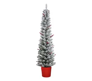 Haute Decor 5' Prelit Flocked Berry Pencil Potted Tree