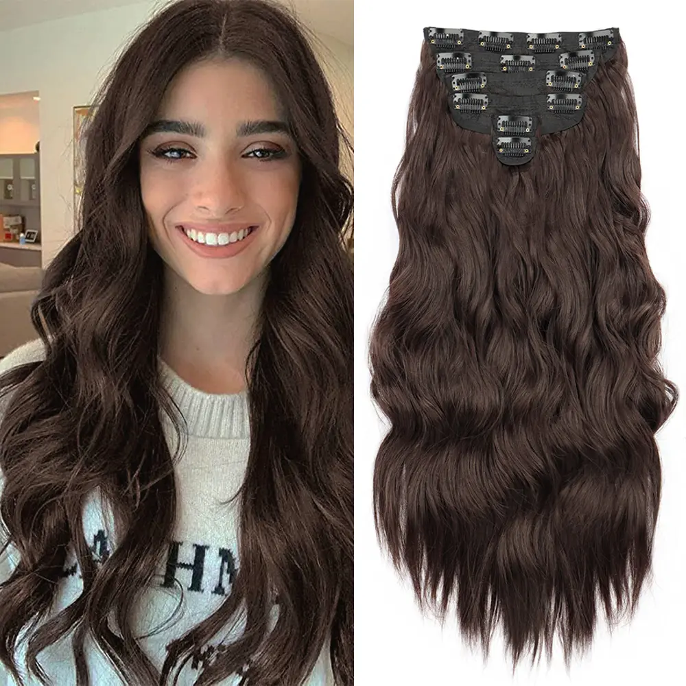 MissqueenHair extension clip-in for women, thick double weft wavy soft hair and well blended long wig, easy to wear, suitable for daily parties, Christmas summerwins