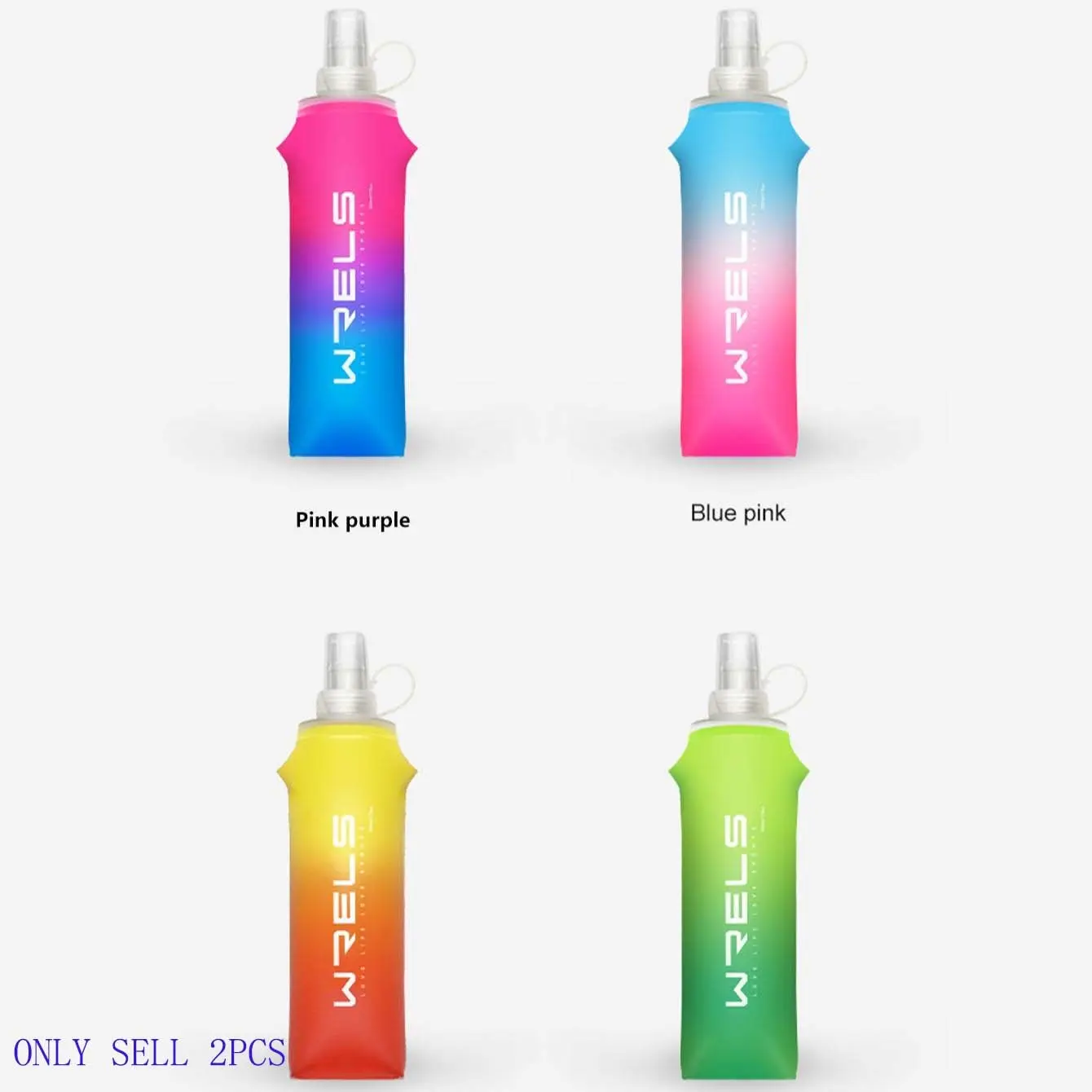 2 Piece Wrels Foldable Sports Flask Water Bottle Set, Portable Drinking Bottle, 150ML/250ML/500ML, Gradient Color, Silicone Lid & Handle Loop, for Running, Hiking, Cycling