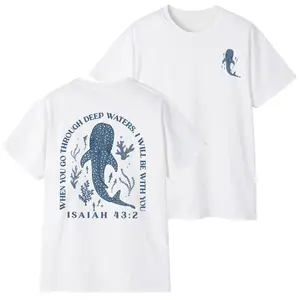 Christian Whale Shark T-Shirt – Isaiah 43:2 Bible Verse Tee, Religious Faith Graphic Shirt, “When You Go Through Deep Waters I Will Be With You” Unisex Pullover