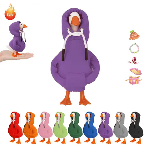 7-Inch Desk Goose Outfits - 1 Hoodie Outfit, Magnetic Statue Key Holder, Mini Porch Decor, Polyester Soft-Durable Fabric, Gentle on Displays, Daily Fun-Ready, Collector Charm, Grey/Red Options, Dress in Cozy Hoodies