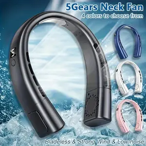 Portable Neck Fan, Hands-Free Wearable Bladeless Fan, 1200mah USB Rechargeable, 360° Cooling, LED Display, 5 Speeds, Perfect Gift