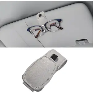 Sunglasses Holders for  Sun Visor, Leather   Sun Glasses Ticket Card Hanger Clip, Automotive Interior Eyeglass Mount Accessories, Universal for SUV Sedan  (Gray)