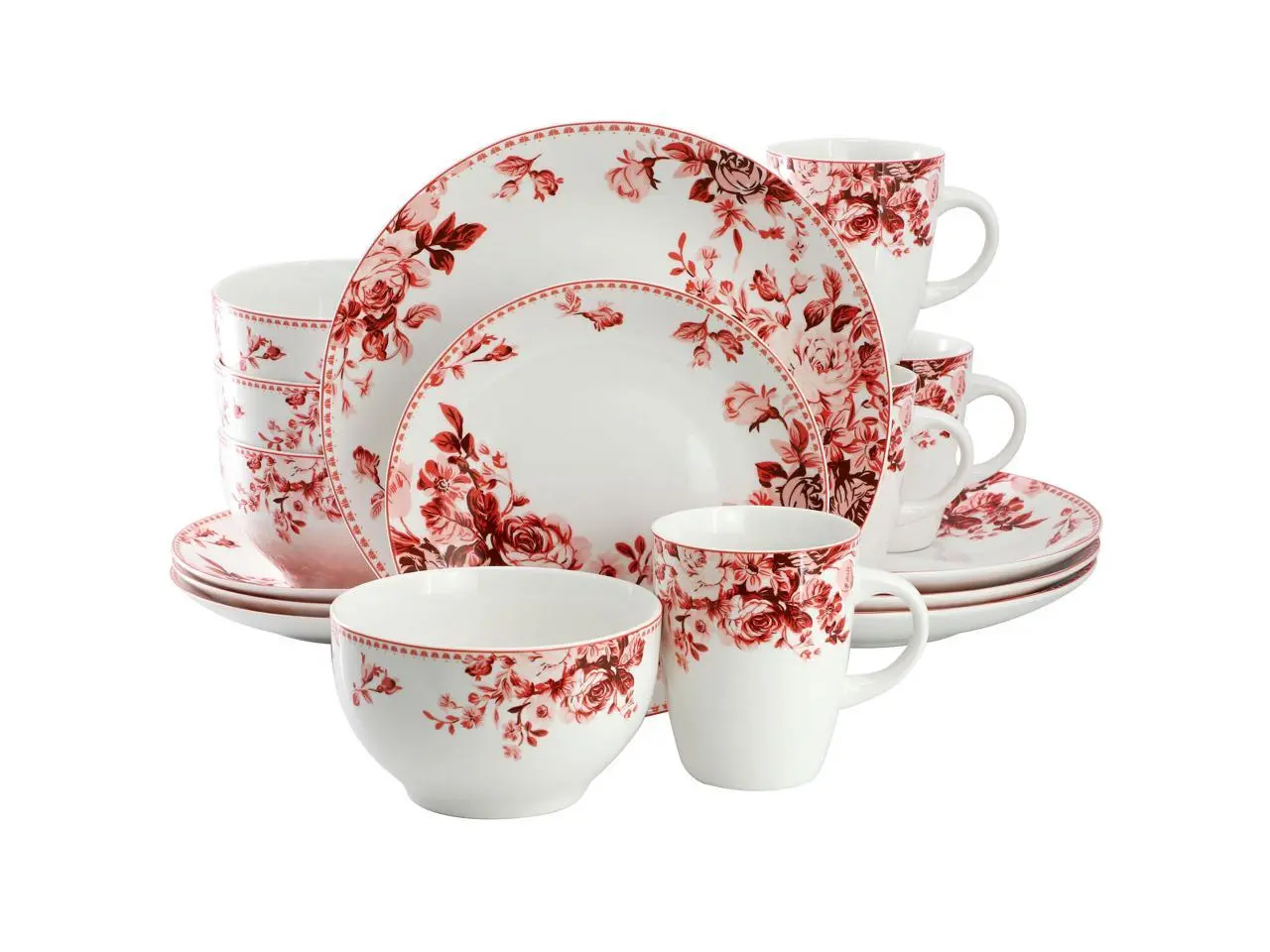 Elama Traditional Red Rose 16 Piece Stoneware Dinnerware Set Elama Traditional Red Rose 16 Piece Stoneware Dinnerware Set