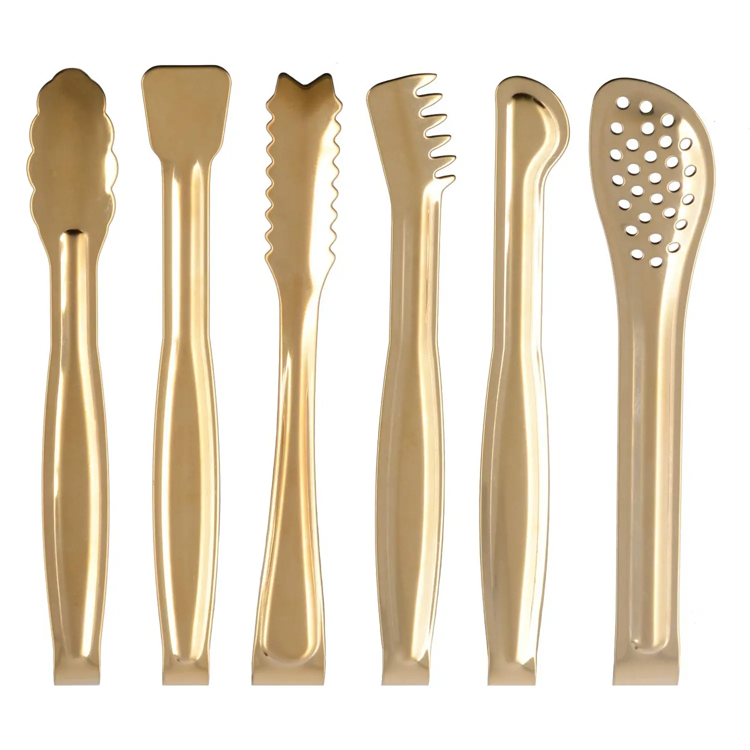 【Summervibes】6Pcs Aesthetic Gold Appetizer Tongs, 6-Inch Mini Sugar & Ice Tongs Set, Premium Stainless Steel Food Tongs for Charcuterie Accessories & Tea Party