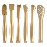 6-Inch Aesthetic Gold Premium Corrosion-Resistant Stainless Steel Appetizer Tongs Set (6-Piece) - Kitchenware Utensils, Dishwasher-Safe, Ice-Cube Ready, Durable for Daily Use with Sugar, Charcuterie