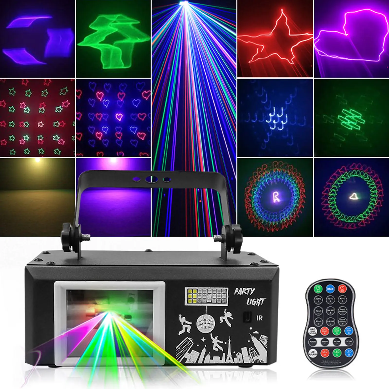 6-In-1 RGB Disco Party DJ Light / RGBW Pattern Strobe Lights LED DMX DJ Disco Party Stage Light+Remote for Home Party