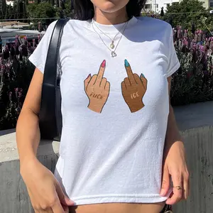 F*ck Ice Middle Fingers Baby Tee, No Ice No Cages Y2K Shirt, Anti Trump Y2K Baby Tee, Immigrant Rights Political Croptop, Anti ICE Protest