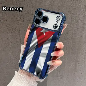 Phone Case Compatible with iPhone 17 Pro Max 16 15 Plus Air 14 13 12 11 E Cuba's Fluttering Flag Four-Corner Drop-Resistant Electroplated Transparent TPU Soft Protective Cover Gift