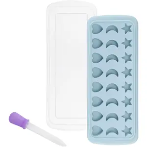 Moon Stars and Heart Ice Cube Tray Silicone Molds with Liquid Dropper，Easy Release Ice Trays with Lid, 24 Cavity Heart Mold for Ice Cubes, Gelatine, Chocolate, Baking and Candy BTYMS