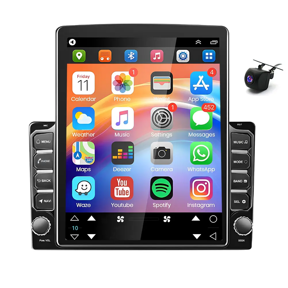 4+64G Universal Double Din Car Stereo Radio for Compatible for Chevrolet Tahoe 2007-2014 GMT900 GPS Navigation Head Unit with Carplay Android Auto 9.7in Car Radio with Bluetooth WiFi SWC Mirror Link + 4Led Backup Camera