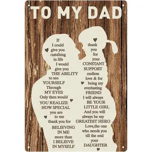 Gifts for Dad from Daughter Wife,12x8Inch Metal Tin Sign Novelty Plaque Decorative Gifts for Dad Husband,Meaningful Christmas Anniversary Birthday Father's Day Presents for Daddy Stepfather