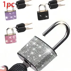 Mini Shiny Crystal Keychain Lock, Metal Mini Lock with 2 Keys, No Assembly Required, Luggage Lock, Storage Cabinet Lock, School Gym Room