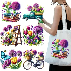 6 Pieces Spring Daisy Flower Print Iron on Patches Handicraft for Fabric Washable Heat Transfer Paper Stickers for T Shirts Pillow Decorations Artifical Beautiful HD Printing