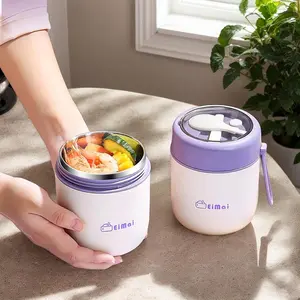 500ml Portable Soup Box with Spoon, 1/2 Counts Lunch Box with Lid, Leakproof Lunch Box, Reusable Snack Box, Ideal for Home, Office, School, and Outdoor Camping, Enhanced Sealing Performance