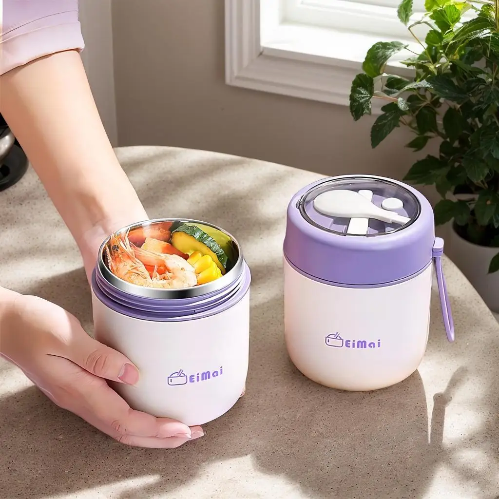 500ml Portable Soup Box with Spoon, 1/2 Counts Lunch Box with Lid, Ideal for Home, Office, School, and Outdoor Camping, Enhanced Sealing Performance