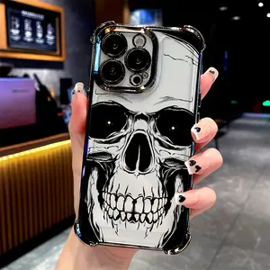 [Full-Upgraded Lens Protection] Black Artistic Skull Phone Case Compatible with Samsung Galaxy S25 S24 S23 S22 S21 FE Ultra Plus 4G 5G, Shockproof Transparent Soft Back Cover.